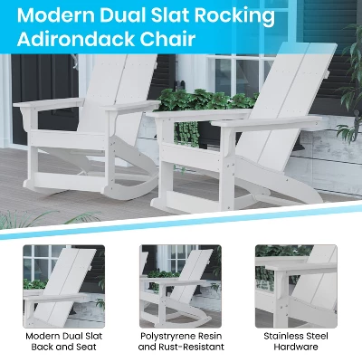 Merrick Lane Wellington 3 Piece Patio Furniture Set Includes All-Weather UV Treated Adirondack Rocking Chairs And Side Table 5 Merrick Lane Wellington 3 Piece Patio Furniture Set Includes All-Weather UV Treated Adirondack Rocking Chairs And Side Table - Image 3