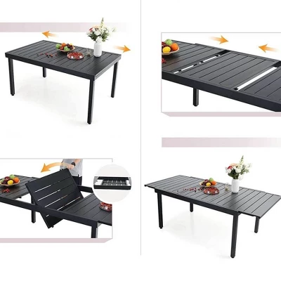 Captiva Designs 9pc Steel Outdoor Patio Dining Set With Rattan Arm Chairs & Rectangle Extendable Table 4 Captiva Designs 9pc Steel Outdoor Patio Dining Set With Rattan Arm Chairs & Rectangle Extendable Table - Image 2