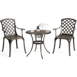 Costway Outdoor Cast Aluminum Arm Dining Chairs Set Of 2 Patio Bistro Chairs, Brown -Outdoor Furniture Store GUEST 5f0d66fb 470b 4b62 9305 7c800c131a51 1