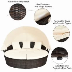 Costway Patio Rattan Daybed Cushioned Sofa Adjustable Table Top Canopy 3 Pillows -Outdoor Furniture Store GUEST 5f16adc6 50ed 4e97 b0d7 e7e375d1c9f8