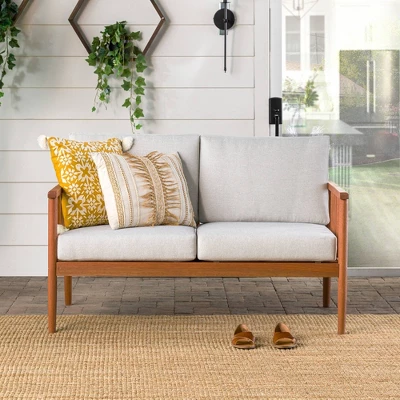 Saracina Home Modern Boho Eucalyptus Spindle Outdoor Bench With Cushions 4 Saracina Home Modern Boho Eucalyptus Spindle Outdoor Bench With Cushions - Image 2