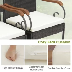 Costway 5PCS Patio Wicker Dining Set Armchairs Acacia Wood Table With Detachable Cushions & Umbrella Hole -Outdoor Furniture Store GUEST 6046fedc cfdd 4caa a251 bc76f6313273