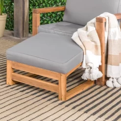 Galia 2pc Square Leg Acacia Wood Chair And Ottoman With Cushions - Brown - Saracina Home -Outdoor Furniture Store GUEST 60c10f7d 5b45 4211 b4ed 7da57de1baff