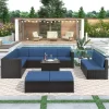 9pc Wicker Patio Sectional Seating Set With Cushions - Brown/Blue - GODEER -Outdoor Furniture Store GUEST 60ea2759 3e03 4fbf 8c7c abebd97b735b