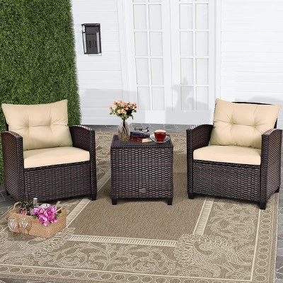 Costway 3PCS Patio Rattan Furniture Set Cushioned Conversation Set Sofa 12 Costway 3PCS Patio Rattan Furniture Set Cushioned Conversation Set Sofa - Image 10