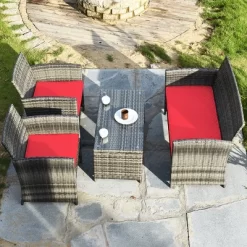 Costway 4PCS Patio Rattan Furniture Set Conversation Glass Table Top Cushioned TurquoiseRed -Outdoor Furniture Store GUEST 61e01ff8 3bd6 436e 86b5 f8dd0b3f8771