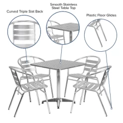 Emma And Oliver 27.5" Square Aluminum Table Set With 4 Slat Back Chairs -Outdoor Furniture Store GUEST 6218034d 6195 49ac 8bd4 0f7b51f34970