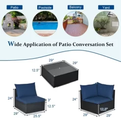 Costway 7PCS Patio Rattan Furniture Set Sectional Sofas Off White & Navy Cushion Covers -Outdoor Furniture Store GUEST 621b50b4 f1d7 4ebc 9e01 7a8dbc8e4735