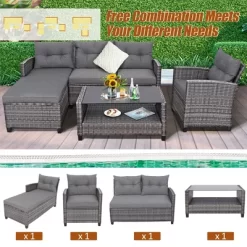 Costway 4PCS Patio Rattan Furniture Set Cushioned Loveseat Table Shelf Gray -Outdoor Furniture Store GUEST 6366fd7d 53c1 4287 9f2a 77f62076d1e7