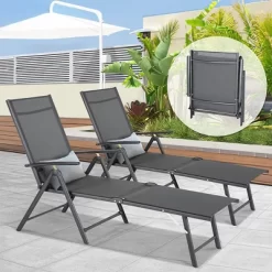 Jomeed Chaise Outdoor Reclining Adjustable Folding Lightweight Beach Patio Lounge Chair With 7 Back Reclining And 2 Leg Positions, Gray -Outdoor Furniture Store GUEST 63bee9f1 d5c5 4cd6 9cd2 0d0bf208ed88
