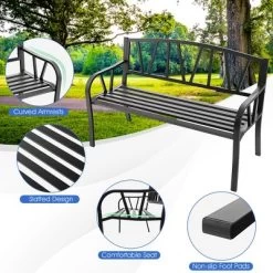 Costway Outdoor Patio Garden Bench Metal Frame With Ergonomic Armrest 660 Lbs Max Load -Outdoor Furniture Store GUEST 63c62b11 c2f2 4d80 a7e9 9d57baf1bbf9