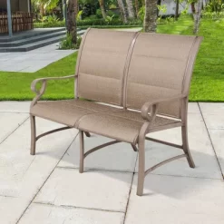 Aluminum Bench Chair With Streamlined Armrests For 2 Persons - Natural - WELLFOR -Outdoor Furniture Store GUEST 63f01778 ad3e 4a4c 84d7 6dfef7f0dbf4