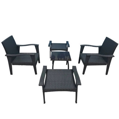 5pc Outdoor Wicker Conversation Set With Arm Chairs, Accent Table & Ottomans - Gray - GODEER 7 5pc Outdoor Wicker Conversation Set With Arm Chairs, Accent Table & Ottomans - Gray - GODEER - Image 5