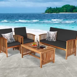 Tangkula 4PCS Patio Acacia Wood Sofa Set Conversation Couch Coffee Table With Cushions 18 Tangkula 4PCS Patio Acacia Wood Sofa Set Conversation Couch Coffee Table With Cushions -Outdoor Furniture Store GUEST 641af91a 17c5 4d75 8a07 b05d84b167c9