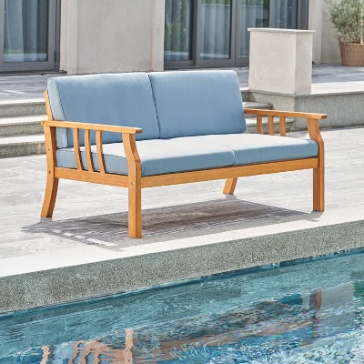 Kapalua Honey Nautical Eucalyptus Wooden Outdoor Sofa Bench With Cushion - Vifah 3 Kapalua Honey Nautical Eucalyptus Wooden Outdoor Sofa Bench With Cushion - Vifah