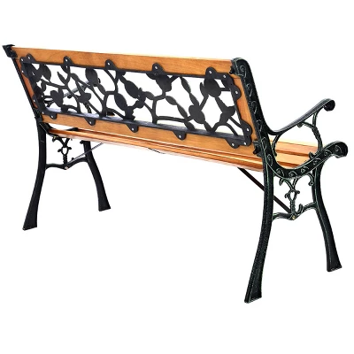 Tangkula Garden Iron Bench Porch Path Hardwood Chair For Patio Park Outdoor Deck 4 Tangkula Garden Iron Bench Porch Path Hardwood Chair For Patio Park Outdoor Deck - Image 2