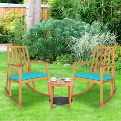Costway 2 PCS Patio Rocking Chair Acacia Wood Armrest Cushioned Sofa Garden Deck WhiteRedTurquoise -Outdoor Furniture Store GUEST 644f31e2 c6f1 4ec4 a809 3368023d46ac