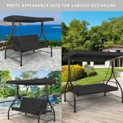 Costway Converting Outdoor Swing Canopy Hammock 3 Seats Patio Deck Furniture Black -Outdoor Furniture Store GUEST 6464dd98 773c 4010 9bc1 53081fb5406b
