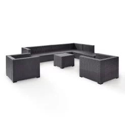 Biscayne 7pc Outdoor Wicker Sectional Set With Arm Chairs & Ottoman - Mocha - Crosley -Outdoor Furniture Store GUEST 649218ea c3af 4403 871f b3b0371309d9