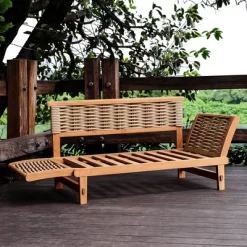Cambridge Casual Auburn Teak & Wicker Outdoor Patio Daybed With Cushion Brown/Blue -Outdoor Furniture Store GUEST 64b709e4 fc60 47f7 ad56 a843c1e4ce6f