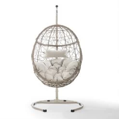 Cleo Outdoor Wicker Patio Hanging Egg Chair With Stand - Crosley