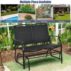 Costway Patio Glider Rocking Bench Double 2 Person Chair Loveseat Garden GreyBlack -Outdoor Furniture Store GUEST 655ac51a ea62 400a 9c44 7f0799bce918