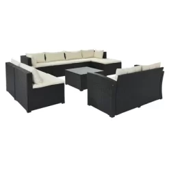 9pc Wicker Patio Sectional Seating Set With Cushions - Black/Beige - GODEER -Outdoor Furniture Store GUEST 65735d9f 45a5 4ef3 bec6 40674a577c48