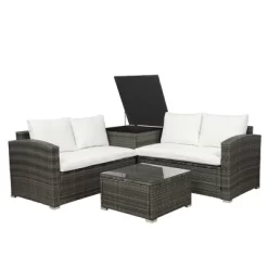 4pc Wicker Patio Conversation Set With Cushions - Gray/Beige - GODEER -Outdoor Furniture Store GUEST 65e82cff 370b 4355 8817 68a365772df8