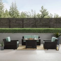 Beaufort 4 Pc Outdoor Wicker Conversation Set - Love Seat And 2 Chairs With Fire Table Mist/Brown - Crosley -Outdoor Furniture Store GUEST 65f96264 3495 4198 9492 fa0288cb4649