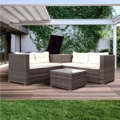 4pc Wicker Patio Sectional Seating Set With Cushions - Gray/Beige - GODEER 20 4pc Wicker Patio Sectional Seating Set With Cushions - Gray/Beige - GODEER -Outdoor Furniture Store GUEST 66438e15 0977 4bdf 9a35 085842cd97ec