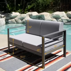 Patio Aluminum Outdoor Loveseat, Patio Sofa Couch Chair With Cushions (Grey) -Outdoor Furniture Store GUEST 669482ad 4c9a 4979 8c37 84bf7d5dbfb3