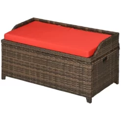 Outsunny Patio Wicker Storage Bench, Cushioned Outdoor PE Rattan Patio Furniture, Assisted Easy Open, Two-In-One Seat Box With Handles Seat, Red -Outdoor Furniture Store GUEST 66b7b1cc d4d6 4f5f 859c 5dba2fa9fa58