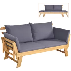 Tangkula Outdoor Folding Daybed Patio Acacia Wood Convertible Couch Sofa Bed TurquoiseRed WhiteDark Grey -Outdoor Furniture Store GUEST 66ff3677 d1ec 4dd6 8083 e42a2cb437fe 1