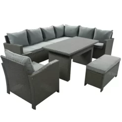 6pc Outdoor Set With Loveseats, Sofa, Chair, Bench & Coffee Table - Gray - GODEER -Outdoor Furniture Store GUEST 6724f0d0 1ccc 40c7 b6f2 f5638a88891b