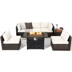 Tangkula 7PCS Patio Rattan Furniture Set 42" Fire Pit Table W/ Cover Cushioned -Outdoor Furniture Store GUEST 679eed14 de7f 4c18 9bd8 338c45e9c1a3