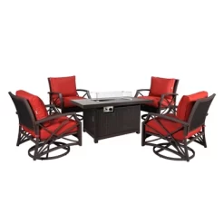 Kinger Home Novi 5-Piece Rattan Wicker Propane Fire Pit Set With An Aluminum Frame 27 Kinger Home Novi 5-Piece Rattan Wicker Propane Fire Pit Set With An Aluminum Frame -Outdoor Furniture Store GUEST 67a80c2d 4199 44ff 932f 7e4dd292f182