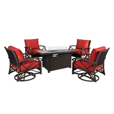 Kinger Home Novi 5-Piece Rattan Wicker Propane Fire Pit Set With An Aluminum Frame 14 Kinger Home Novi 5-Piece Rattan Wicker Propane Fire Pit Set With An Aluminum Frame - Image 12