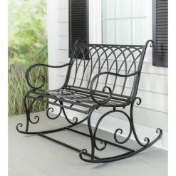 Evergreen Beautiful Springtime Colorful Black Rocking Brushed Metal Garden Bench - 43x33x37 In