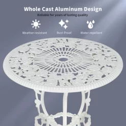 Costway 3PCS Cast Aluminum Patio Bistro Furniture Set Rose Design Outdoor White -Outdoor Furniture Store GUEST 684ee655 be38 41a2 bc42 06ff12d3b549
