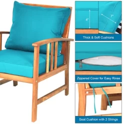 Costway 8PCS Wooden Patio Furniture Set Table Sofa Chair Cushioned Garden Turquoise -Outdoor Furniture Store GUEST 68de2607 204d 43d6 90c9 b9f9260db086