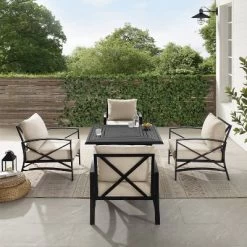 Kaplan 5pc Outdoor Conversation Set With Dante Fire Table & 4 Arm Chairs - Oatmeal - Crosley -Outdoor Furniture Store GUEST 68e1fda8 054c 40d7 b771 2635a5e9338b