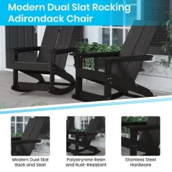 Flash Furniture Finn Modern Commercial Grade All-Weather 2-Slat Poly Resin Rocking Adirondack Chair With Rust Resistant Stainless Steel Hardware - Set Of 2 -Outdoor Furniture Store GUEST 694cfa21 3d8b 4693 b637 9fa467d07ad6