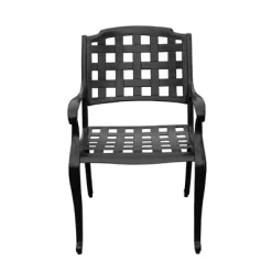 9pc Outdoor Dining Set With 84" Modern Ornate Mesh Aluminum Large Rectangular Table & Checker Chairs - Black - Oakland Living -Outdoor Furniture Store GUEST 69823222 ca56 44d7 9d02 791acbf8f887 3