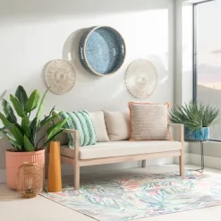 Linon Melita Acacia Two Seater Sofa Beige/White