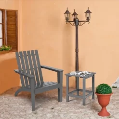 Costway 2PCS Patio Adirondack Chair Side Table Set Solid Wood Garden Deck Grey