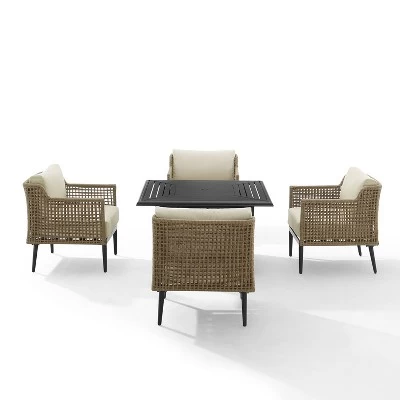 Southwick 5pc Outdoor Wicker Conversation Set With 4 Arm Chairs & Dante Fire Table - Cream/Light Brown - Crosley 7 Southwick 5pc Outdoor Wicker Conversation Set With 4 Arm Chairs & Dante Fire Table - Cream/Light Brown - Crosley - Image 5