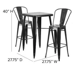 Emma And Oliver Commercial Grade 23.75" Square Metal Indoor-Outdoor Bar Table Set, 2 Back Stools -Outdoor Furniture Store GUEST 69ee02cb d669 40da 9d9d 3bc92c7e1379