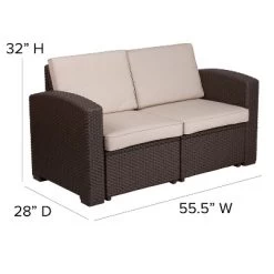 Flash Furniture Chocolate Brown Faux Rattan Loveseat With All-Weather Beige Cushions -Outdoor Furniture Store GUEST 6a3e5948 c572 463b 9111 c191a2ce4f6b 1