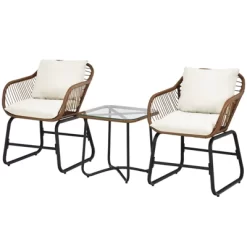 Tangkula 3 Pieces Outdoor Furniture Set Patio Bistro Set W/2 Armchairs & Tempered Glass Table White/Turquoise/Red -Outdoor Furniture Store GUEST 6a6b719c 3d11 4307 8efb f89cc7df2da4