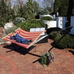 Sunnydaze Decor Sunnydaze 2-Person Quilted Fabric Spreader Bar Hammock With Detachable Pillow And Stand - 400 Lb Weight Capacity/15' Stand -Outdoor Furniture Store GUEST 6a6c9421 cd48 44fc 84aa a01d6b91404a